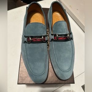 Gucci Web Brixton suede moccasin with clamp